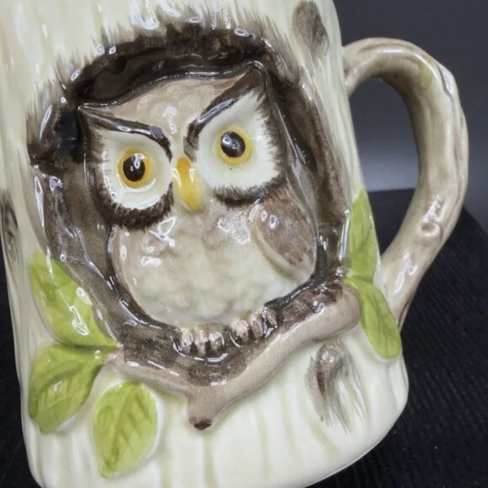 OTAGIRI Japan 3D OWL Perched in Tree Trunk Jug Small Pitcher Creamer Ceramic VTG
